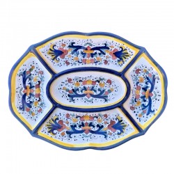 Antipastiera ovale 5 scomparti ceramica maiolica Deruta ricco Deruta blu