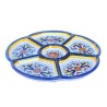 Antipastiera ceramica maiolica Deruta 6 scomparti decoro ricco Deruta blu rotonda