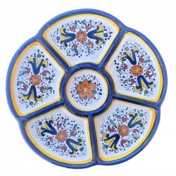 Antipastiera rotonda 6 scomparti ceramica maiolica Deruta ricco Deruta blu