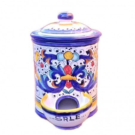 Barattolo porta sale ceramica maiolica Deruta dipinto a mano decoro Ricco Deruta Blu