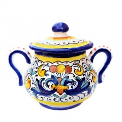 Sugar bowl with handles majolica ceramic Deruta rich Deruta blue