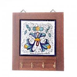 Hanger Deruta majolica ceramic with wooden frame Rich Deruta blue decoration Cm. 14