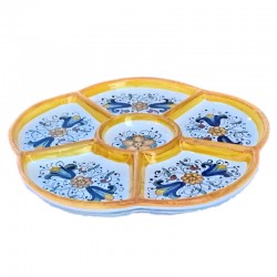 Appetizer Tray Deruta majolica ceramic 6 compartments rich Deruta yellow decoration round