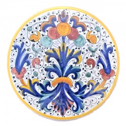 Sottopentola ceramica maiolica Deruta dipinto a mano rotondo decoro Ricco Deruta giallo