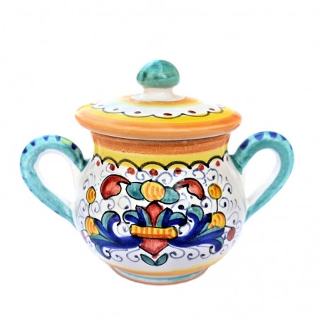 Sugar bowl with handles majolica ceramic Deruta rich Deruta yellow
