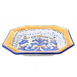 Dinner plate Deruta majolica ceramic hand painted rich Deruta blue decoration octagonal
 Table plates-Soup Plate cm. 23