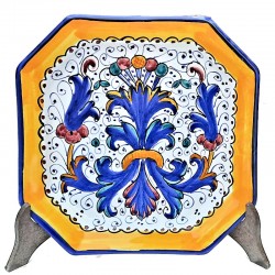 Dinner plate Deruta majolica ceramic hand painted rich Deruta blue decoration octagonal
