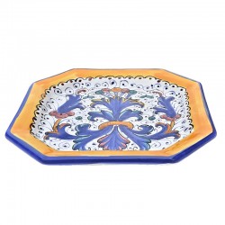 Dinner plate Deruta majolica ceramic hand painted rich Deruta blue decoration octagonal
 Table plates-Dessert Plate Cm. 20