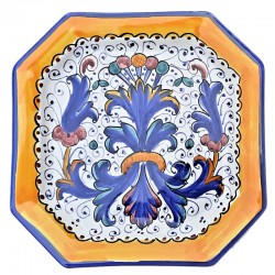 Piatto tavola ceramica maiolica Deruta dipinto a mano decoro Ricco Deruta blu ottagonale