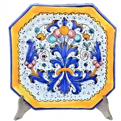 Octagonal table plate majolica ceramic Deruta rich Deruta blue