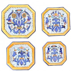 Table Set 4 PCS Deruta majolica ceramic hand painted Rich Deruta blue decoration octagonal