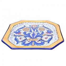 Dinner plate Deruta majolica ceramic hand painted rich Deruta blue decoration octagonal
 Table plates-Underplate cm. 28