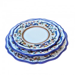 Table Set 3 PCS ceramic majolica deruta with rich Deruta blu decoration scalloped