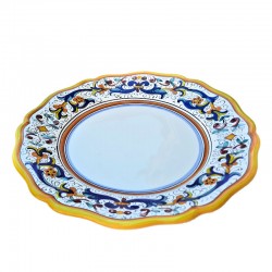 Piatto tavola ceramica maiolica Deruta dipinto a mano decoro ricco Deruta giallo smerlato