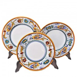 Plates table set 3 PCS ceramic majolica Deruta raphaelesque