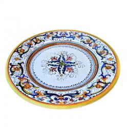 Dessert, Flat and Soup Plate ceramic majolica Rich Deruta Yellow floral doily decoration