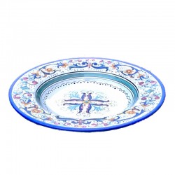 Dessert, Flat and Soup Plate ceramic majolica Rich Deruta Blue floral doily decoration
 Table plates-Soup Plate cm 25