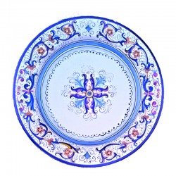 Dessert, Flat and Soup Plate ceramic majolica Rich Deruta Blue floral doily decoration
 Table plates-Dinner Plate cm 28,5