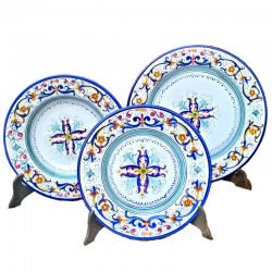 Servizio piatti tavola ceramica maiolica Deruta dipinto a mano decoro Ricco Deruta Blu centrino