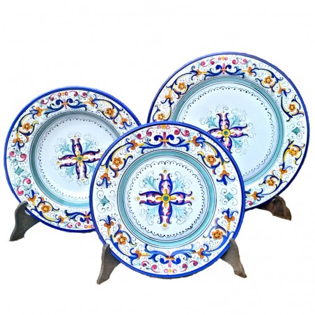 Table Set 3 PCS ceramic majolica Deruta Rich Deruta Blue floral doily decoration