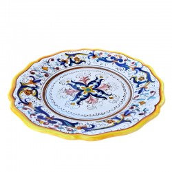 Piatto tavola ceramica maiolica Deruta dipinto a mano decoro ricco Deruta giallo centrino smerlato