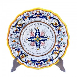 Piatto tavola ceramica maiolica Deruta dipinto a mano decoro ricco Deruta giallo centrino smerlato
 Piatti da tavola-Piatto Dessert Cm. 23