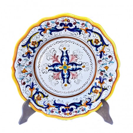 Scalloped table plate majolica ceramic Deruta rich Deruta yellow floral doily