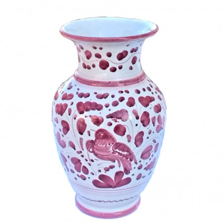 Vaso portafiori ceramica maiolica Deruta dipinto a mano decoro Arabesco Rosso