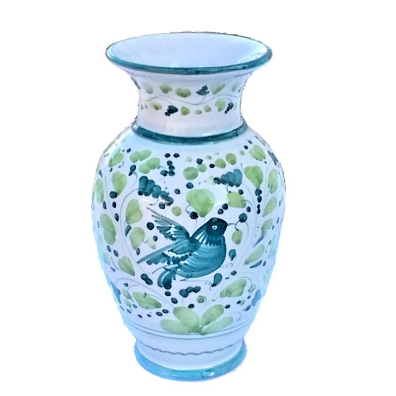 Flower vase Deruta majolica hand painted with Green Arabesque decoration
