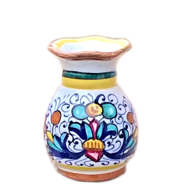 Vaso portafiori ceramica maiolica Deruta dipinto a mano decoro Ricco Deruta Giallo