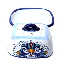 Deruta majolica small butter dish hand painted with rich Deruta blue decoration