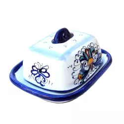 Burriera ceramica maiolica Deruta piccola dipinta a mano decoro ricco Deruta blu