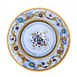 Dessert, Flat and Soup Plate ceramic majolica Deruta Raphaelesque floral doily decoration