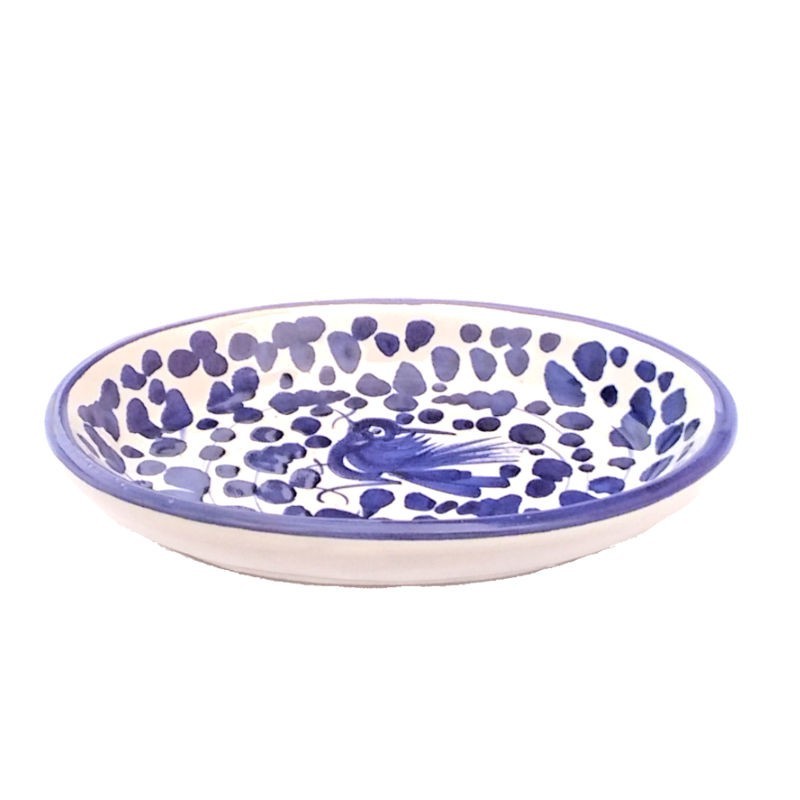 Portasapone ovale ceramica maiolica Deruta arabesco blu