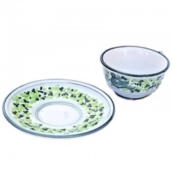 Tazza Te ceramica maiolica Deruta con piatto dipinta a mano decoro arabesco verde CC 210