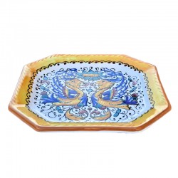 Octagonal table plate majolica ceramic Deruta raphaelesque