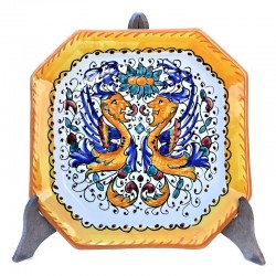 Piatto tavola ceramica maiolica Deruta dipinto a mano decoro Raffaellesco ottagonale
 Piatti da tavola-Dessert ottagonale Cm. 20