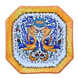 Piatto tavola ceramica maiolica Deruta dipinto a mano decoro Raffaellesco ottagonale