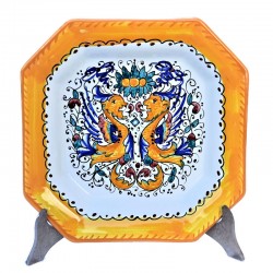 Piatto tavola ceramica maiolica Deruta dipinto a mano decoro Raffaellesco ottagonale
 Piatti da tavola-Fondo ottagonale cm. 23