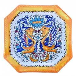 Octagonal table plate majolica ceramic Deruta raphaelesque