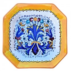 Octagonal table plate majolica ceramic Deruta rich Deruta yellow