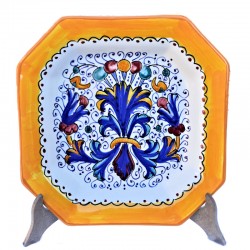 Dinner plate Deruta majolica ceramic hand painted rich Deruta yellow decoration octagonal
 Table plates-Soup Plate cm. 23