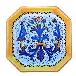 Piatto tavola ottagonale ceramica maiolica Deruta ricco Deruta giallo