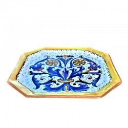 Octagonal table plate majolica ceramic Deruta rich Deruta yellow