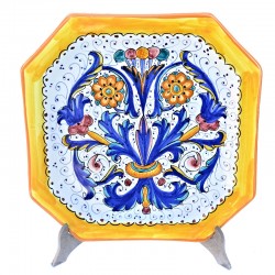 Piatto tavola ceramica maiolica Deruta dipinto a mano decoro Ricco Deruta giallo ottagonale
 Piatti da tavola-Sottopiatto ottagonale cm. 28