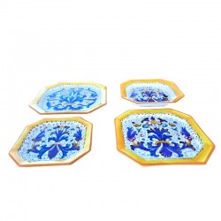 Servizio piatti tavola ceramica maiolica Deruta dipinto a mano decoro ricco Deruta giallo ottagonali