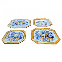 Table Set 4 PCS Deruta majolica ceramic hand painted Raphaelesque decoration octagonal