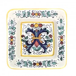 Piatto vassoio ceramica maiolica Deruta dipinto a mano quadrato decoro Ricco Deruta Giallo