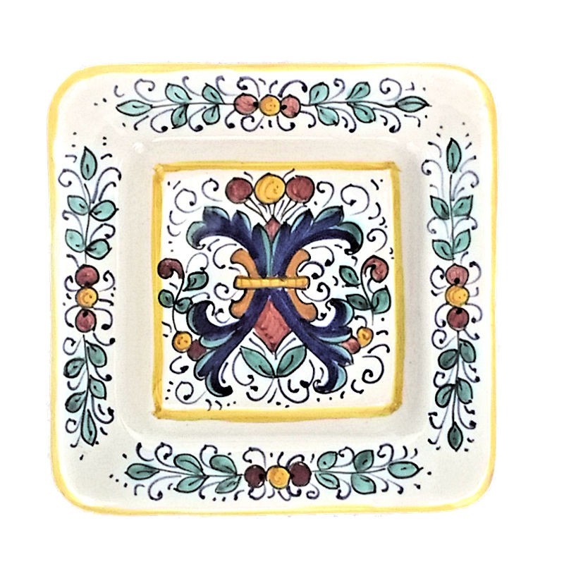 Piatto quadrato da parete ceramica maiolica Deruta ricco Deruta giallo
