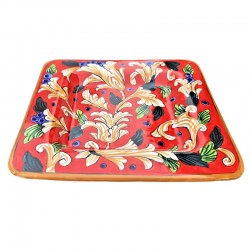 Square wall plate majolica ceramic Deruta artistic red